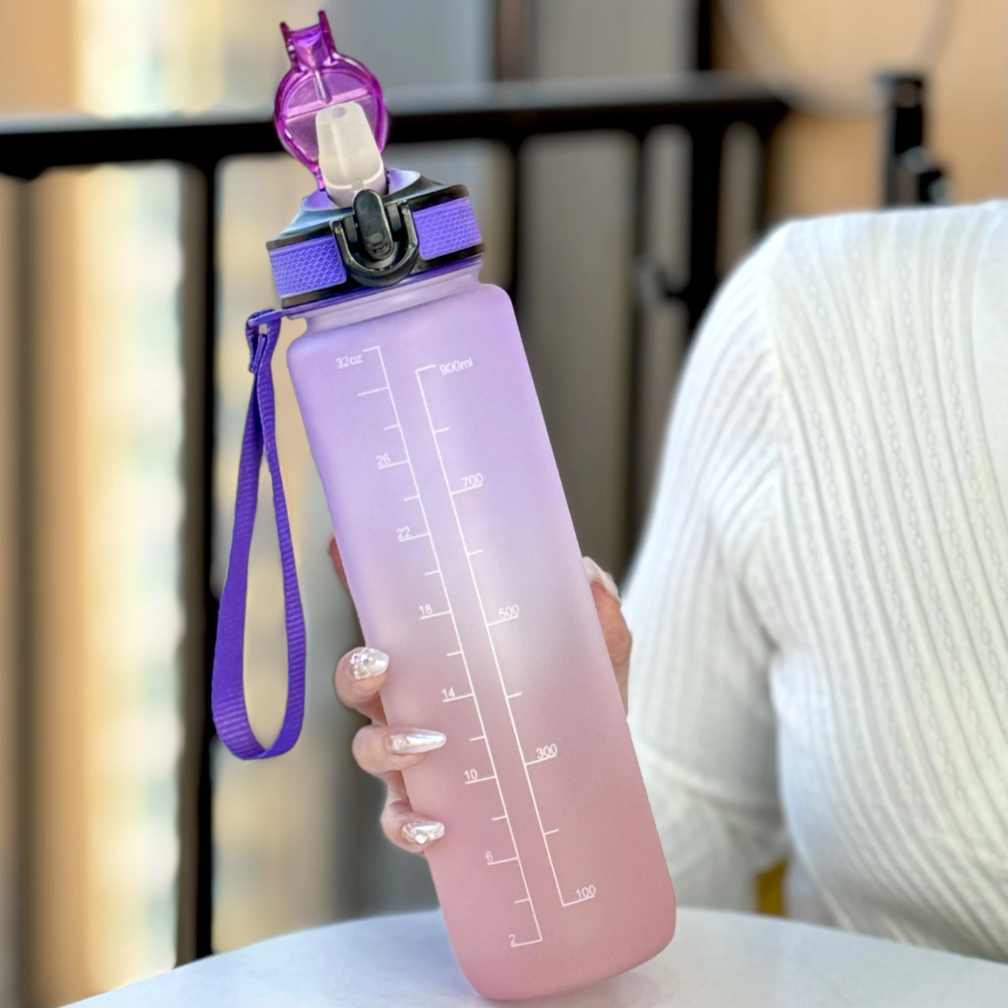 Custom Leak Proof BPA Free 1L Tritan Drinking Sports Motivational Water Bottles with Time Marker and Straw