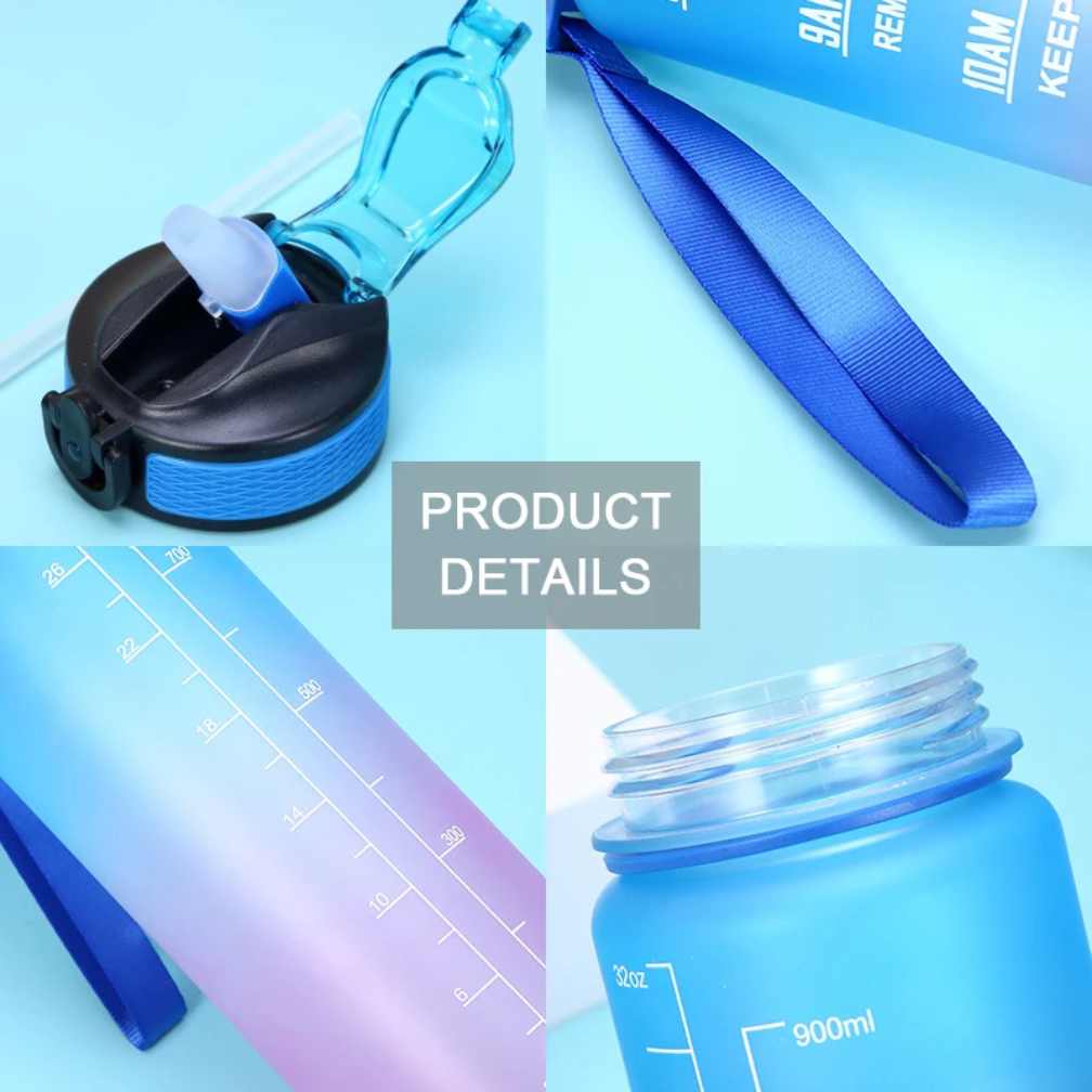 Custom Leak Proof BPA Free 1L Tritan Drinking Sports Motivational Water Bottles with Time Marker and Straw