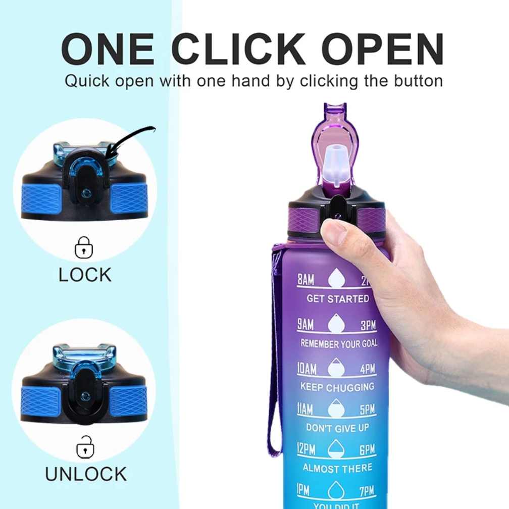 Custom Leak Proof BPA Free 1L Tritan Drinking Sports Motivational Water Bottles with Time Marker and Straw