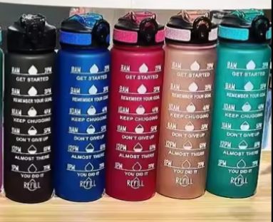 Custom Leak Proof BPA Free 1L Tritan Drinking Sports Motivational Water Bottles with Time Marker and Straw